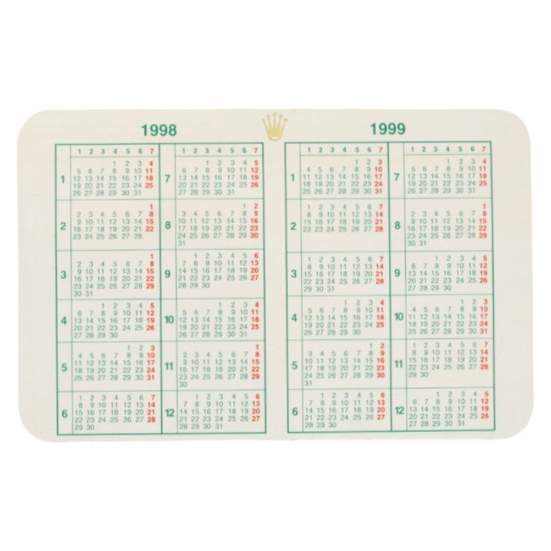 Rolex Calender Card 1998 1999