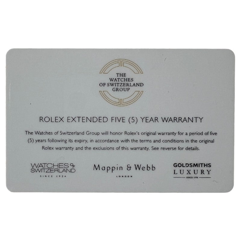 Extended Five (5) Year Warranty Card - The Watches of Switzerland Group