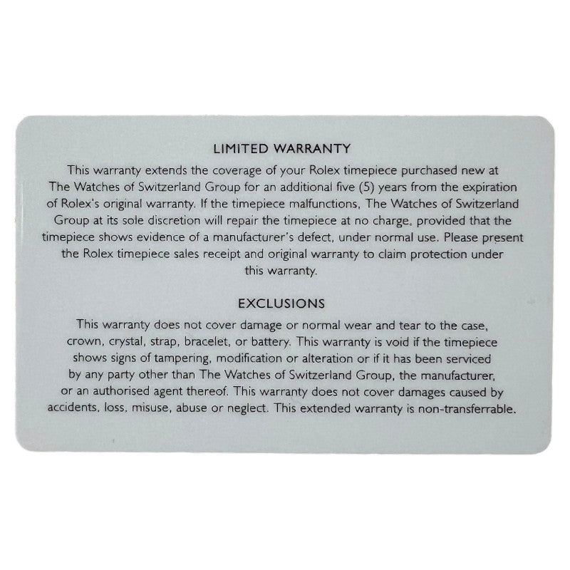 Extended Five (5) Year Warranty Card - The Watches of Switzerland Group