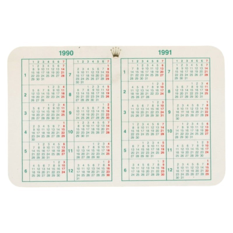 Rolex Calender Card 1990 1991