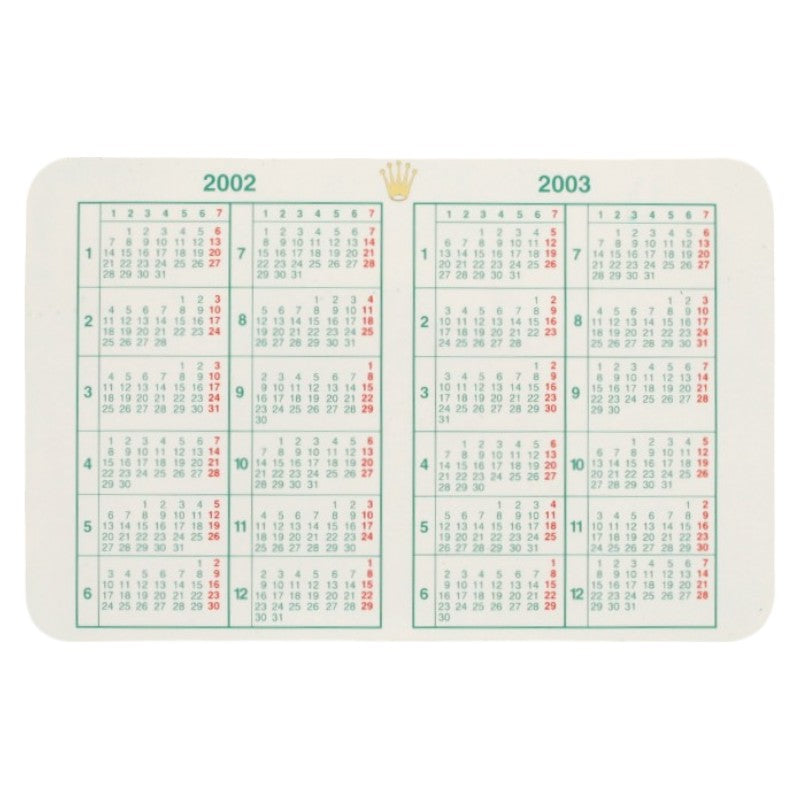 Rolex Calender Card 2002 2003